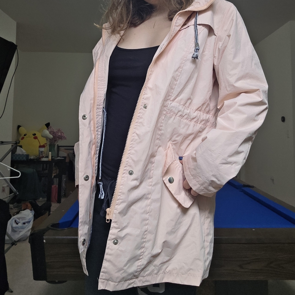 Cute Waterproof Pink Hooded Raincoat With Stripes